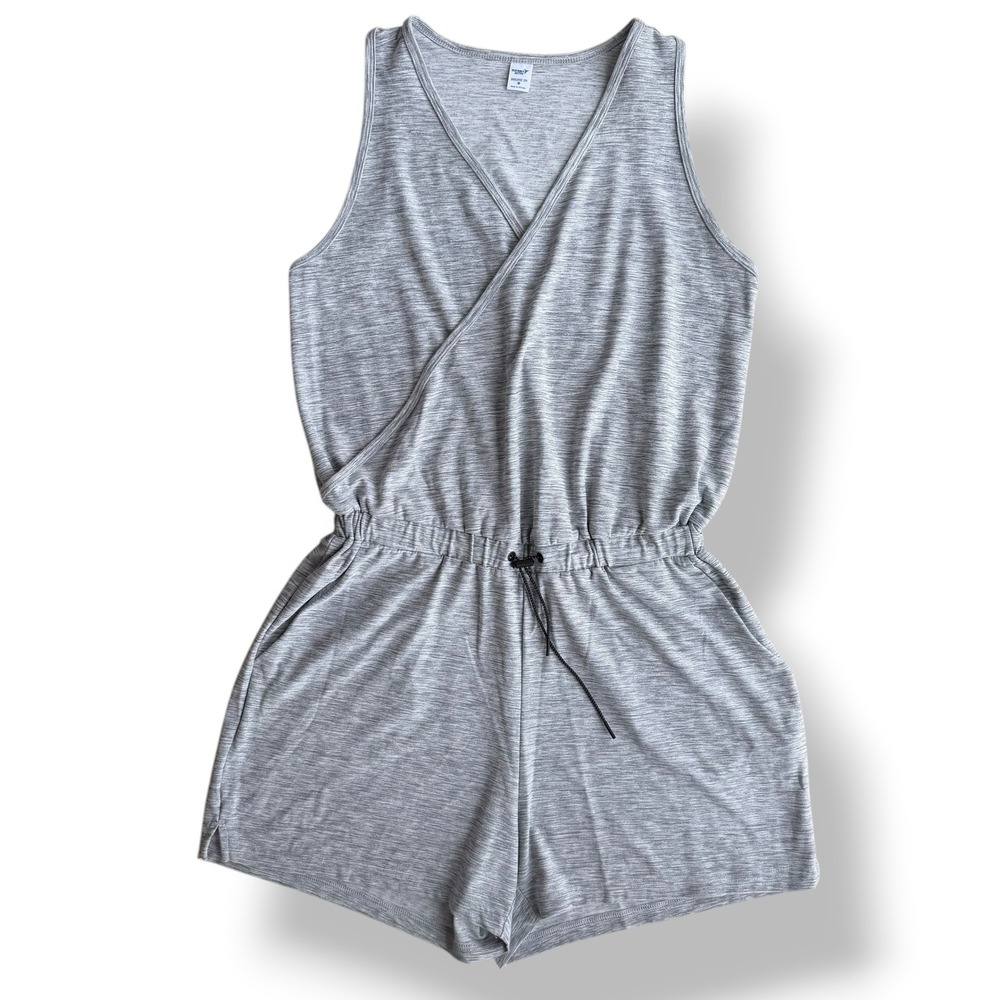 Old Navy Active Womens M Heather Gray Surplice Wrap Sleeveless Breathe On Romper